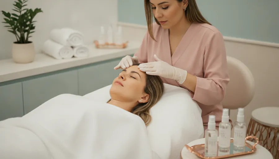 Profissional de estética aplicando um tratamento facial em uma paciente
